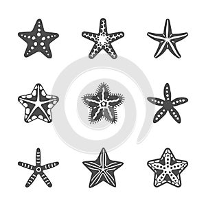 Vector shape set of various sea starfish
