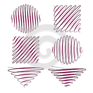 Vector shaped flourish set with shades, scroll collection with gradient, triangle, square, circle curl decoration