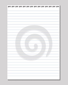 Vector sheet of lined paper with holes for binding