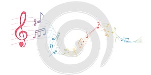 Vector sheet music - rainbow musical notes melody on white background