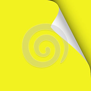 Vector sheet of yellow paper placed on the same with twisted upper right corner. Element for ad