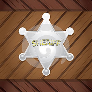 Vector Sheriff's badge on a wooden background.