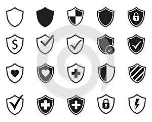 Vector shield protection icon set black on white