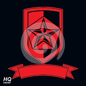 Vector shield with a red pentagonal Soviet star, protection hera