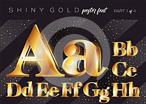 Vector Shiny Gold Alphabet. Realistic Metallic Typeface.