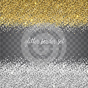 Vector shiny gold and silver glitter border set isolated on tran