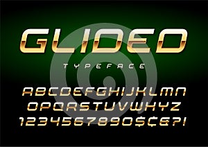 Vector shiny golden display font design, alphabet, character set