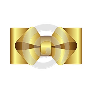 Vector Shiny Golden Satin Gift Bow Close up Isolated on White Background