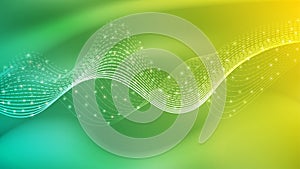 Vector Shiny Mesh, Curves and Glowing Sparkles in Green and Yellow Gradient Background