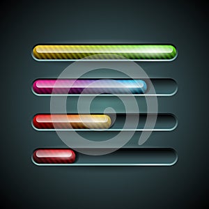 Vector shiny progress indicator set on a dark background.