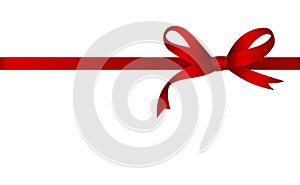 Vector Shiny Red Satin Gift Bow Close up Isolated on White Background