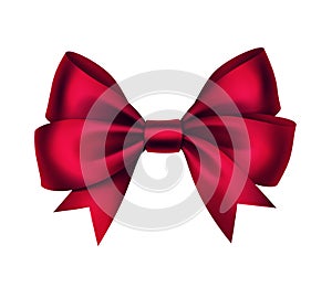 Vector Shiny Red Satin Gift Bow on White Background