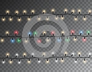 Vector shiny set of seamless light garlands - christmas decoration element on transparent background