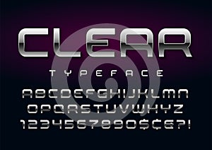 Vector shiny silver display font design, alphabet, character set