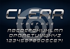 Vector shiny silver display font design, alphabet, character set