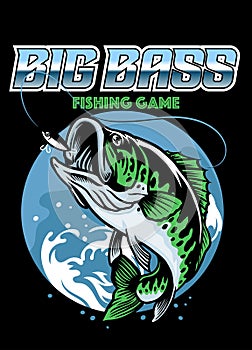 Shirt design of catching big bass fish photo