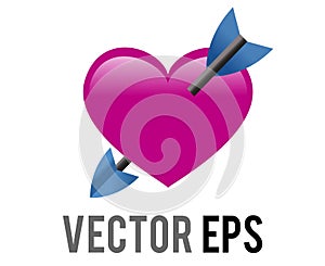 Vector shocking pink heart icon with love cupid arrow