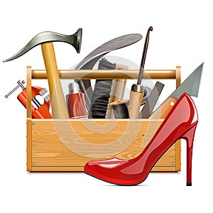 Vector Shoemaker Toolbox with Red Female Shoe