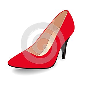 Vector shoes, women`s red classic boat shoe on high heel spike, isolated