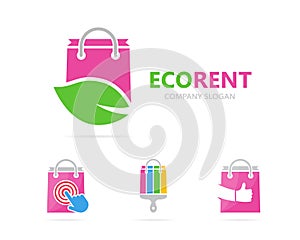 Vector of shop and leaf logo combination. Sale and eco symbol or icon. Unique bag and organic logotype design template.