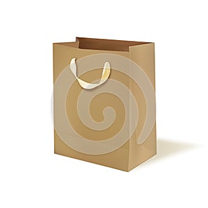 Vector Shopping Bag. Brown realistic paper bag. 3D illustration