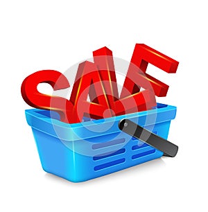 Vector shopping cart with big, bulky, red letters, photo