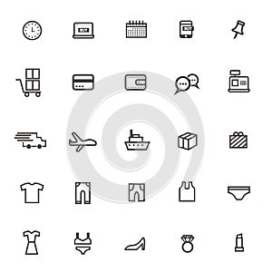 Vector shopping online web Thin lines icons on white background