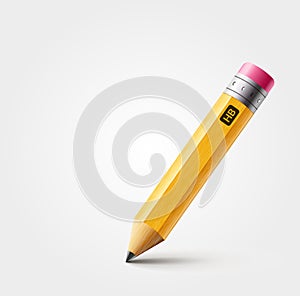 Vector short yellow pencil, Realistic pencil isolated cartoon with rubber eraser