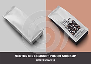 Vector Side gusset pouch coffee packages, top view.  Realistic illustration doy pack for pattern, branding