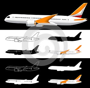 Vector Side View Airplane with Silhouette