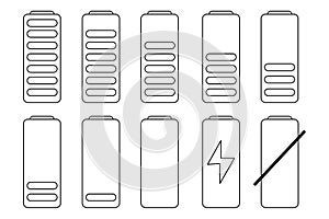 Vector sign of battery charge in the phone. Illustration of a fashion symbol in a mobile device