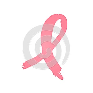 Vector sign of Breast cancer awareness month, textured pink ribbon. Women oncological disease awareness month isolated