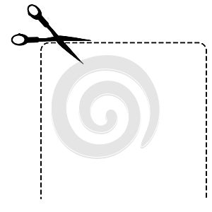 Vector Sign Cut Here, Using Scissor, Half of Squarea Shape, Isolated on White
