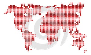 Vector sign red heart world map=