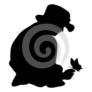 Vector silhouette of boy butterfly on white background.