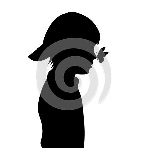 Vector silhouette of boy butterfly on white background.