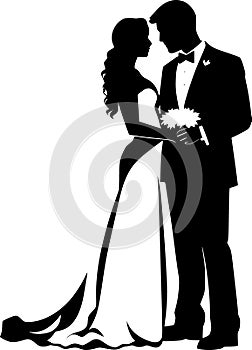 Vector silhouette of bride and groom