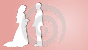 Vector silhouette of a bride and groom who holds a bouquet of flowers.