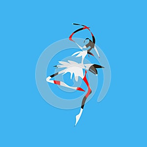 Vector silhouette of a cartoon dancer ballerina with an abstract bright white, black and red geometric pattern in a clownish, danc