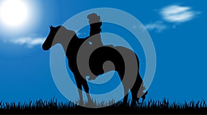 Vector silhouette of child with horse.