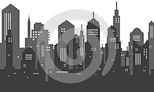Vector silhouette of city buildings with shadows