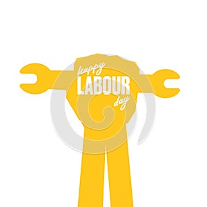 Vector silhouette of clenched fist holding wrench isolated on white background. Labour day and international workers day