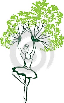 Vector silhouette the dancing ballerina with branch hands