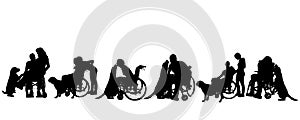 Vector silhouette of disabled people.