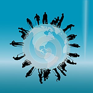 Vector silhouette of a disabled people.