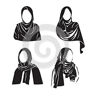 Vector Silhouette Drawing of Muslim Woman with Hijab