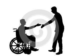 Vector silhouette employer intends to shake hands with a man in a wheelchair