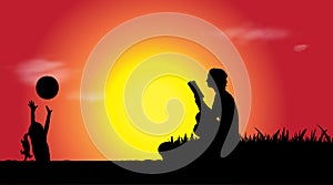 Vector silhouette of family in water.