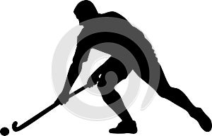 Vector silhouette of field hockey player with a hockey stick