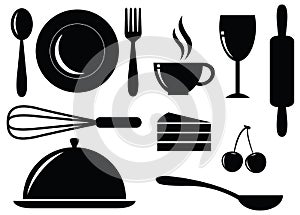 Vector Silhouette of food,drink,bakery and coffee